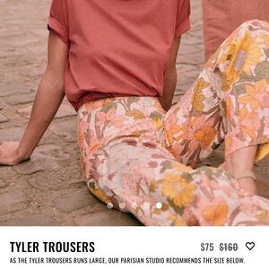 Sezane Floral Wide Leg Trousers - Pink and Yellow